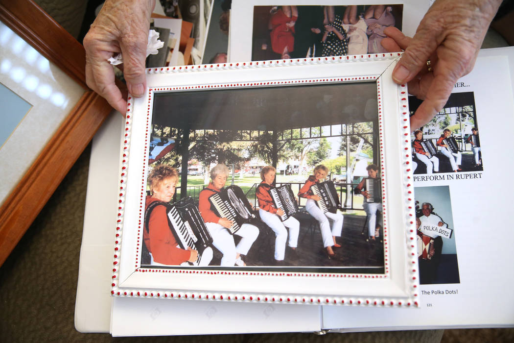 A photo of Etta Baykara, 91, far left, with her polka band, shown at her home in Las Vegas, Wed ...