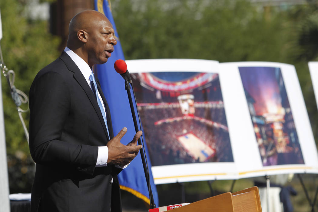Ex-NBA player Jackie Robinson speaks during groundbreaking ceremony for the proposed All Net Ar ...