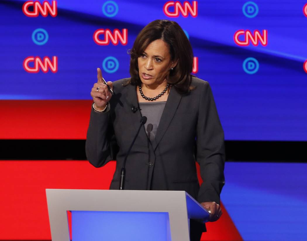 Sen. Kamala Harris, D-Calif., participates in the second of two Democratic presidential primary ...