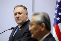 U.S. Secretary of State Mike Pompeo, left, and his Thai counterpart Don Pramudwinai, right, hol ...