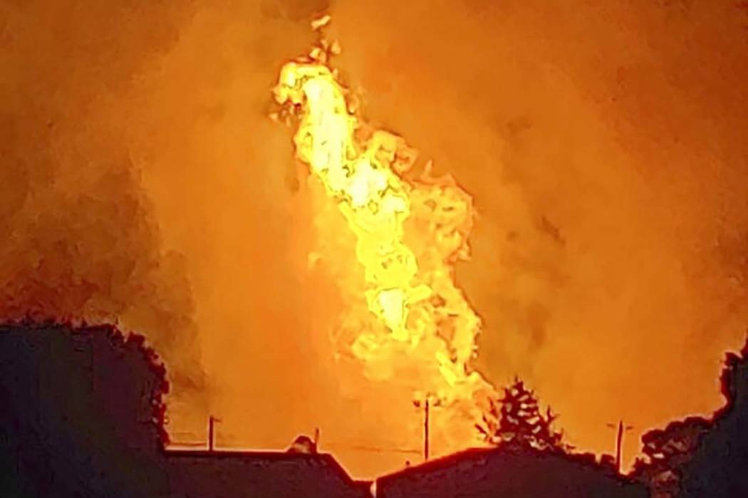 A fire burns Thursday, Aug. 1, 2019, after an explosion near Junction City, Ky. A regional gas ...
