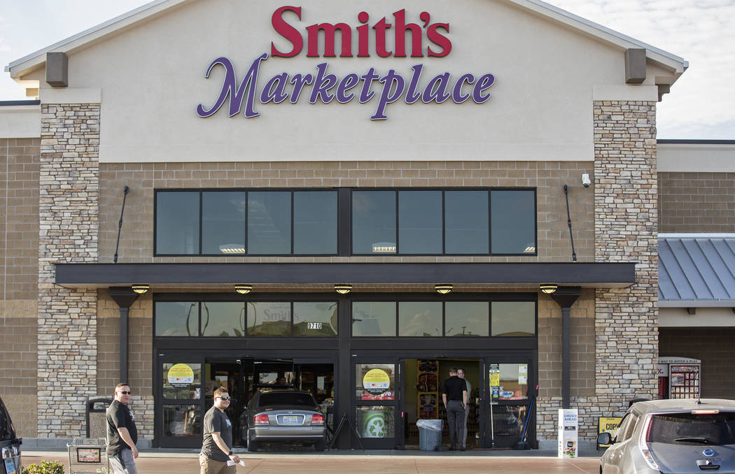 A car crashes into the Smith's Marketplace, at 9710 West Skye Canyon Park Drive, Wednesday, Jul ...