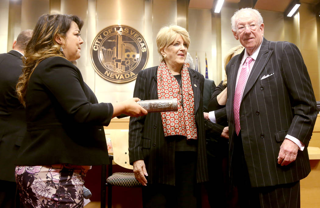 Las Vegas Mayor Carolyn Goodman, center, prepares to be sworn in to her third and final term du ...