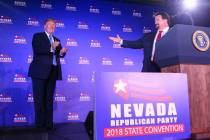 Donald Trump is introduced by Nevada Republican Party Chairman Michael McDonald during the keyn ...