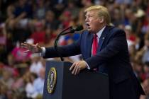 President Donald Trump speaks at a campaign rally Thursday, Aug. 1, 2019, in Cincinnati. (AP Ph ...