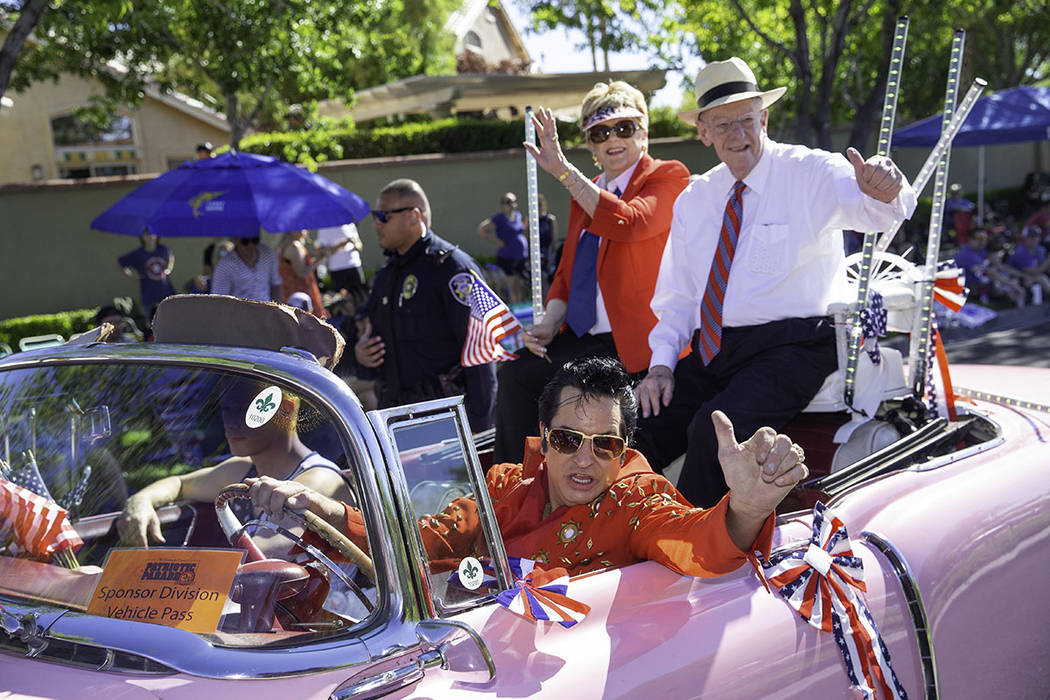 Las Vegas Mayor Carolyn Goodman and her husband, former Las Vegas Mayor Oscar Goodman, take par ...