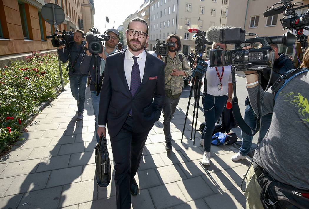 A$AP Rocky's defence lawyer Slobodan Jovicic arrives at the district court in Stockholm, Friday ...