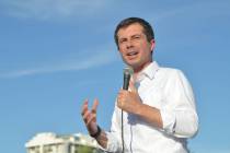 Democratic presidential candidate Pete Buttigieg speaks during a campaign rally at First Friday ...