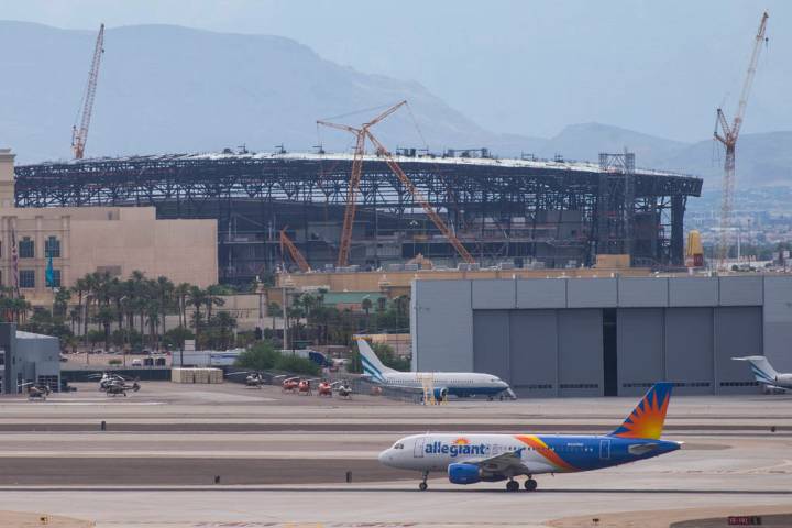 An Allegiant airplane prepares to take off from McCarran International Airport in Las Vegas on ...