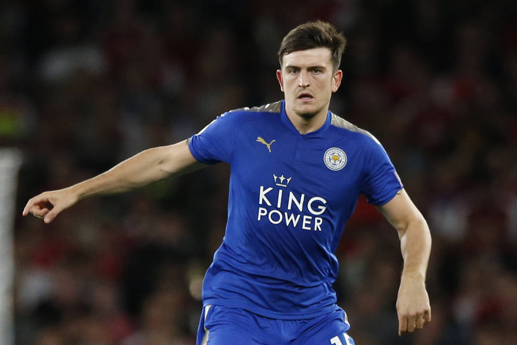 Leicester City's Harry Maguire looks to pass the ball during their English Premier League socce ...