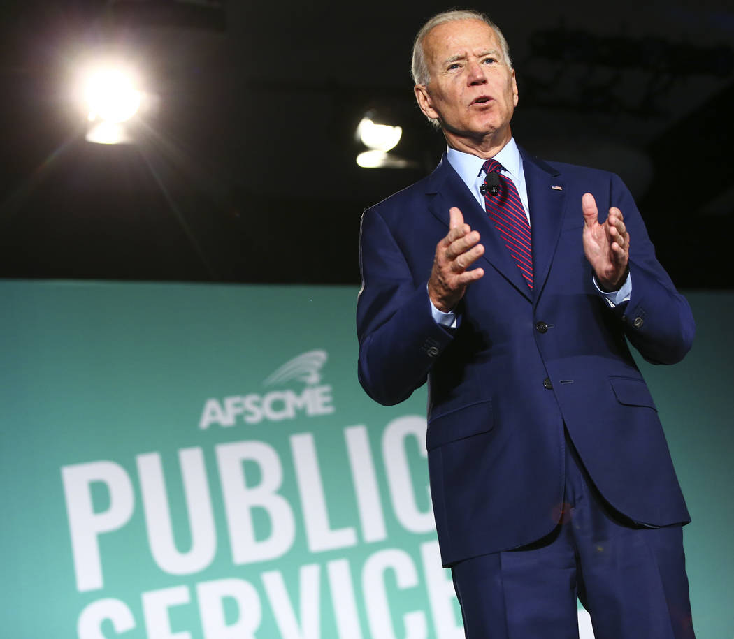 Former Vice President Joe Biden speaks during a public forum for Democratic presidential candid ...