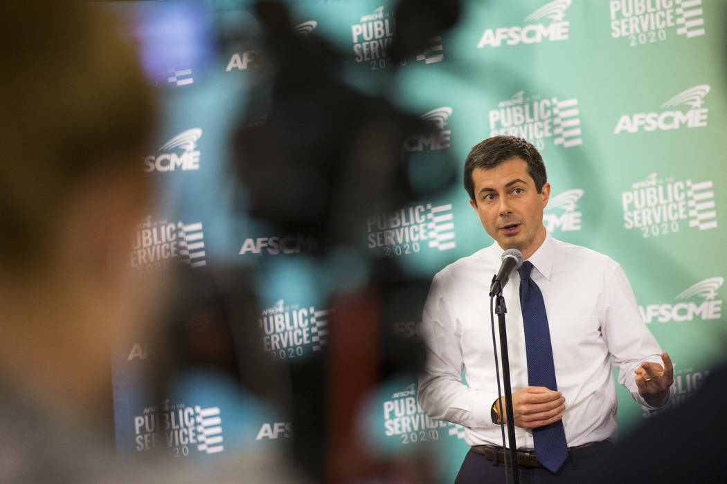 Mayor Pete Buttigieg, of South Bend, Ind., answers questions after speaking at a public forum f ...