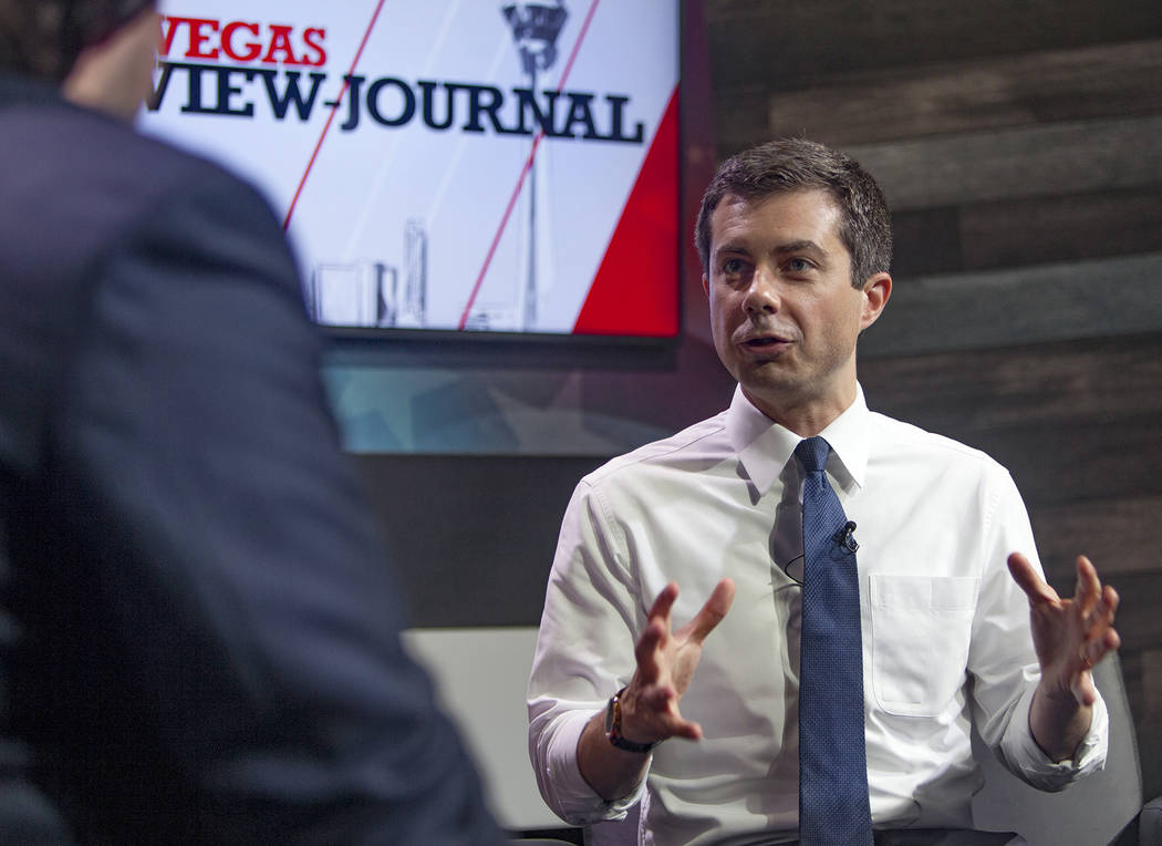 Democratic presidential candidate, and South Bend, Ind. Mayor Pete Buttigieg speaks with the Re ...