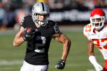 Oakland Raiders wide receiver Jordy Nelson (82) runs against the Kansas City Chiefs during the ...