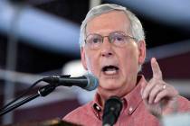 In this Saturday, Aug. 3, 2019 photo, Senate Majority Leader Mitch McConnell, R-Ky., addresses ...