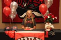 Rising UNLV women's golf sophomore Veronica Joels, shown here at her official signing day, is o ...