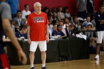 Head Coach Gregg Popovich watches over the USA Basketball national team practice at UNLV's Mend ...