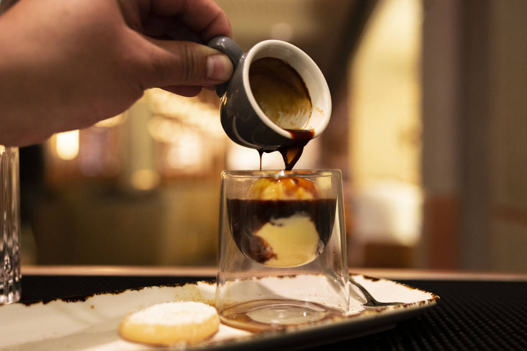 A shot of espresso is poured over the Factory Kitchen's homemade ice cream made for their affog ...
