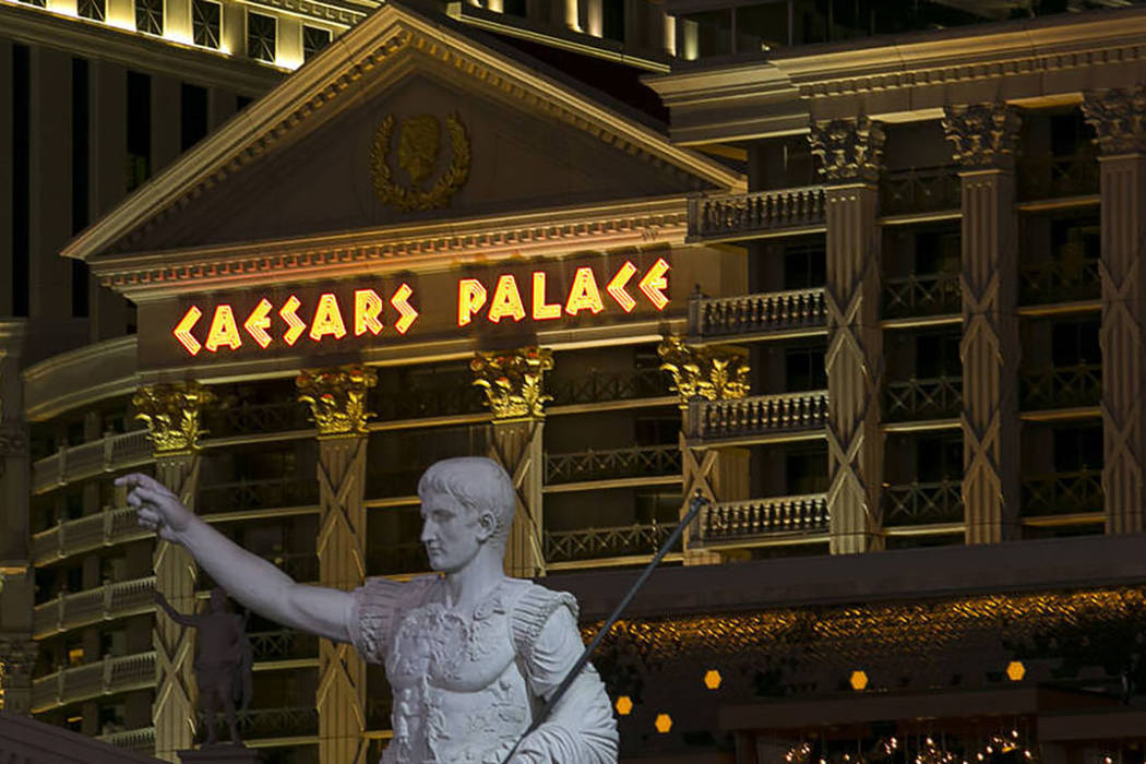 A marble replica of Augustus of Prima Porta stands at the Las Vegas Strip entrance of Caesars P ...