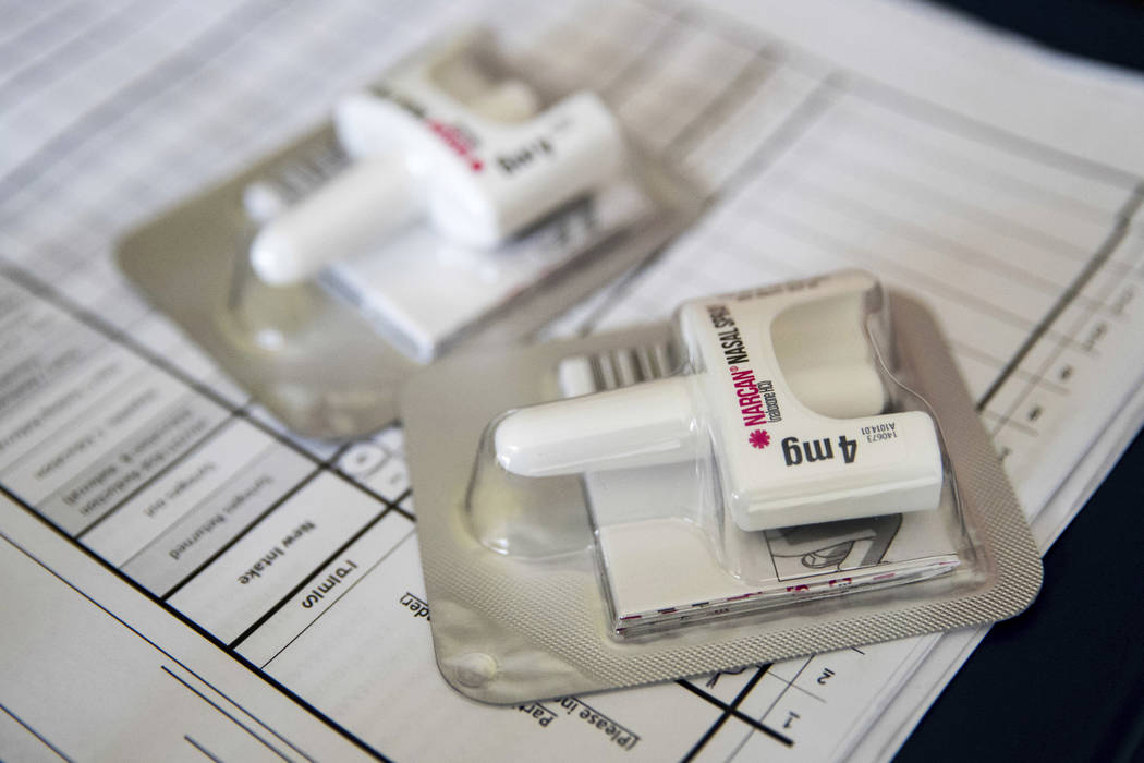 A July 3, 2018, file photo shows a Narcan nasal device which delivers naloxone in the Brooklyn ...