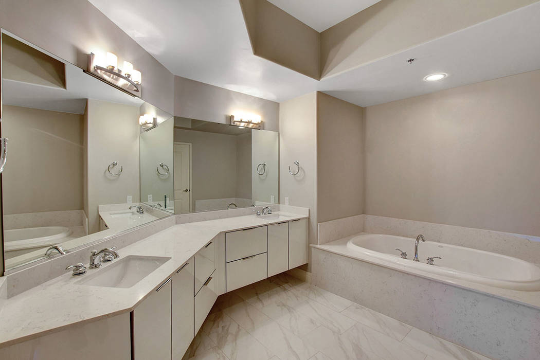 Residence No. 1919 at One Las Vegas features a luxury master bath. (One Las Vegas)