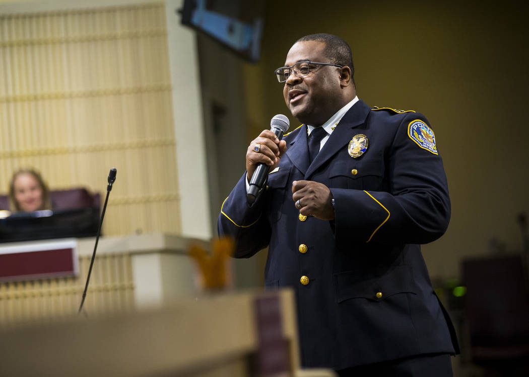 Henderson police chief Thedrick Andres speaks after his ceremonial oath of office during a city ...