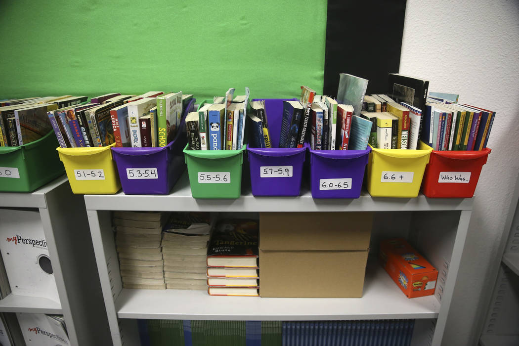 The classroom of English teacher Lloyd Goldberg at Mack Middle School in Las Vegas, Wednesday, ...