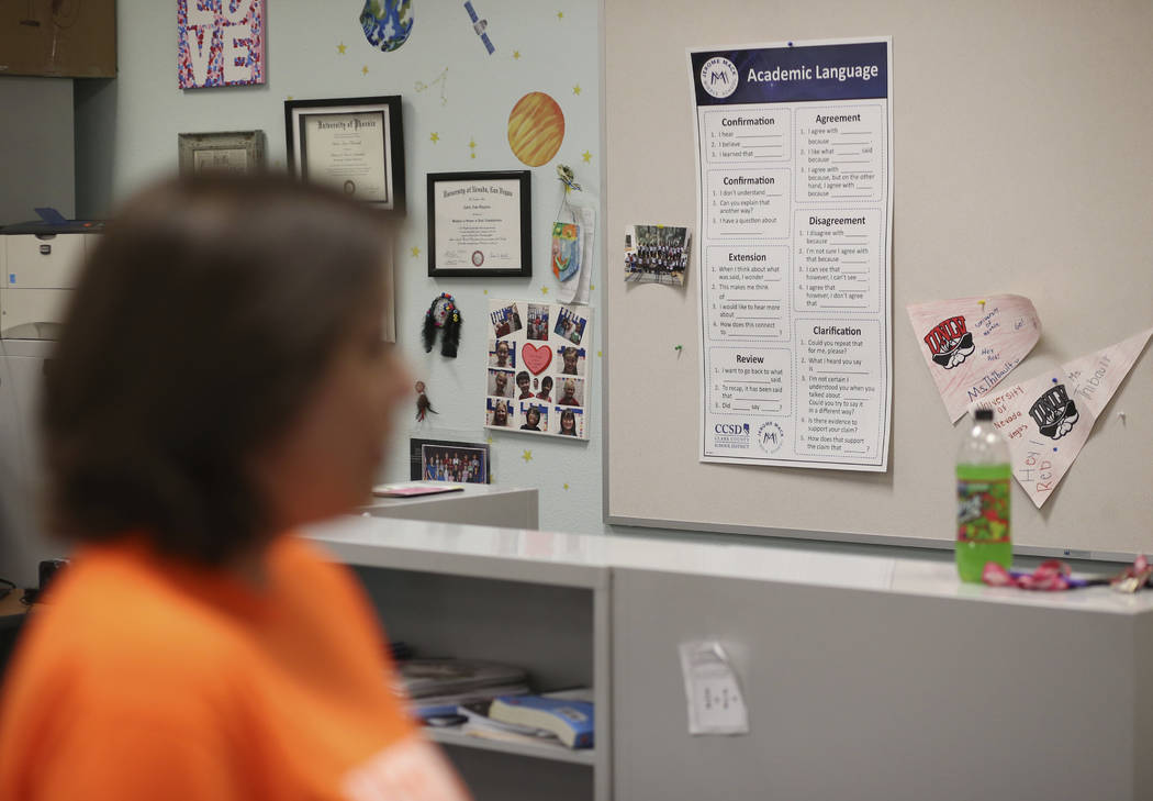 Sixth-grade teacher Carie Goldberg talks about the lack of school supplies and funds to buy the ...