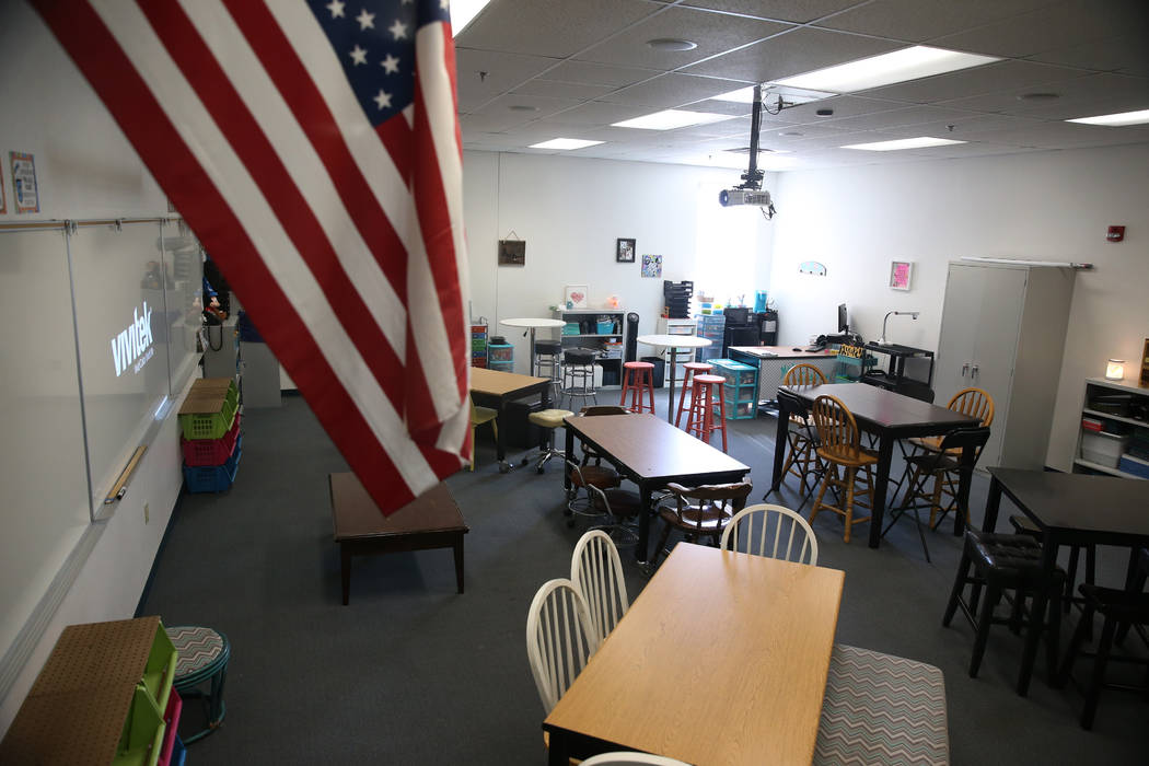 The classroom of math teacher Jana Essary at Mack Middle School in Las Vegas, Wednesday, Aug. 7 ...