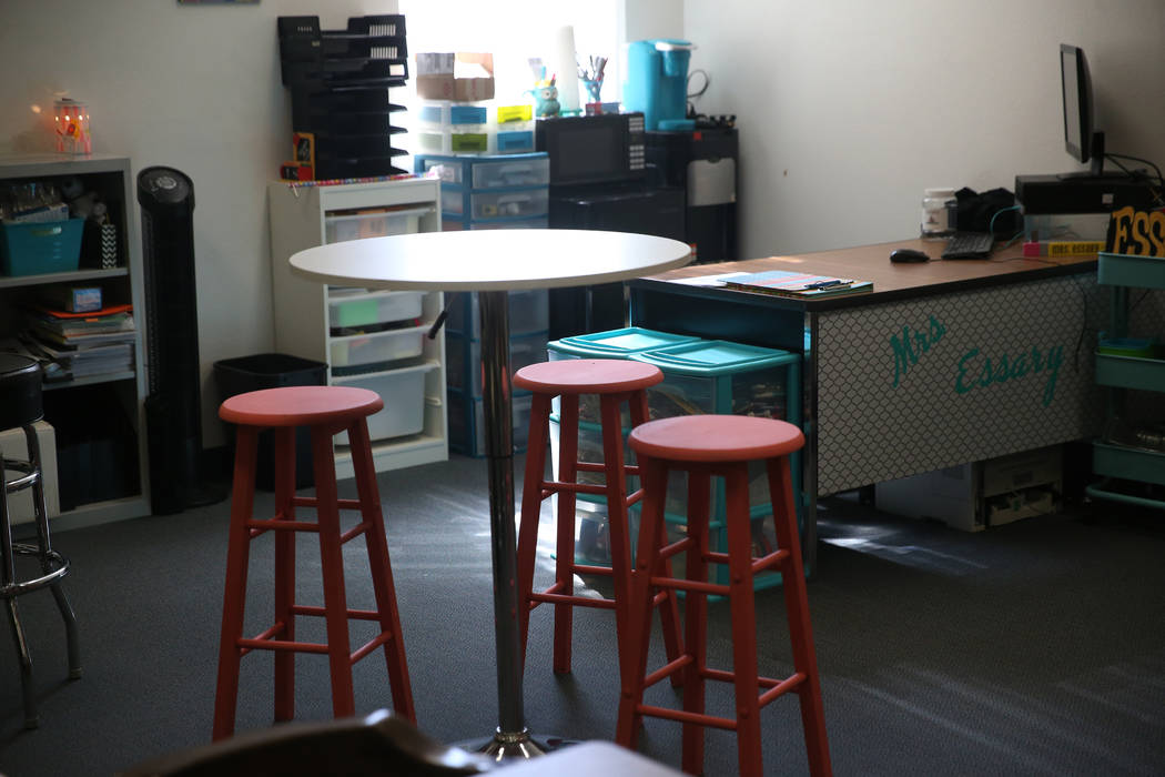 The classroom of math teacher Jana Essary at Mack Middle School in Las Vegas, Wednesday, Aug. 7 ...