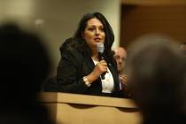 New Councilwoman Olivia Diaz gives a speech after getting sworn into office at Las Vegas City H ...