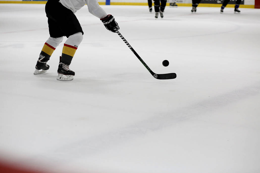 Ronnie's Hockey Club plays a pickup ice hockey game at the Las Vegas Ice Center in Las Vegas on ...