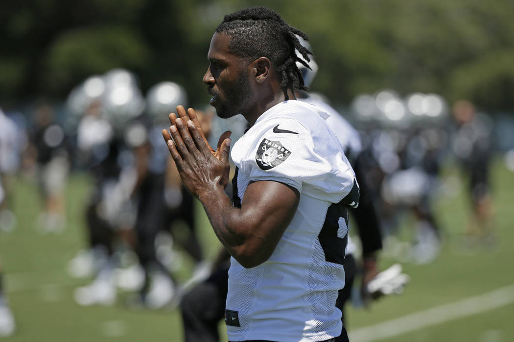 Oakland Raiders wide receiver Antonio Brown is shown during an NFL football minicamp in Alameda ...