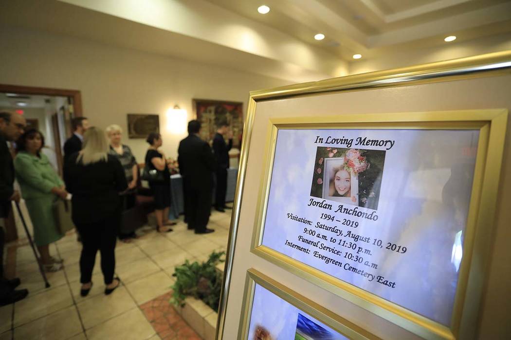 Mourners gather to attend the visitation services for Jordan Anchondo at San Jose Funeral Home ...