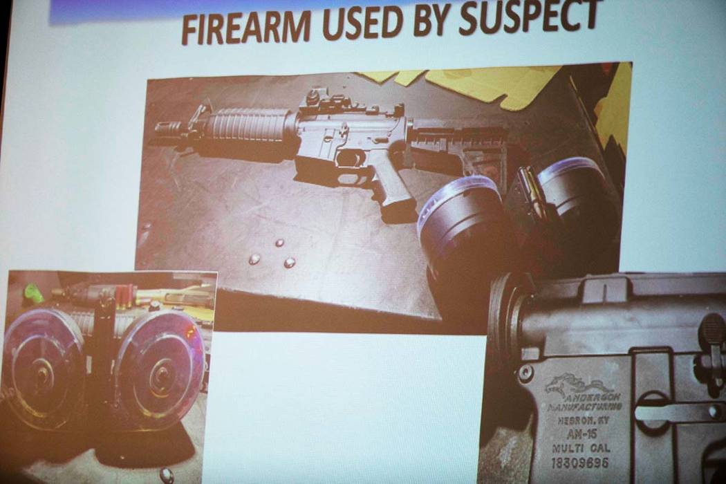 The firearm used by the shooter Connor Betts, 22, is projected on a screen during a news confer ...