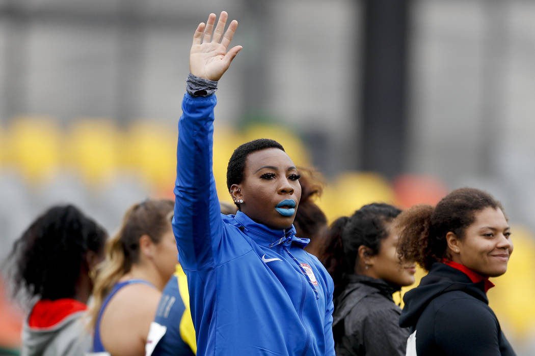 Gwendolyn Berry of United States waves prior to in the women's hammer throw final during t ...