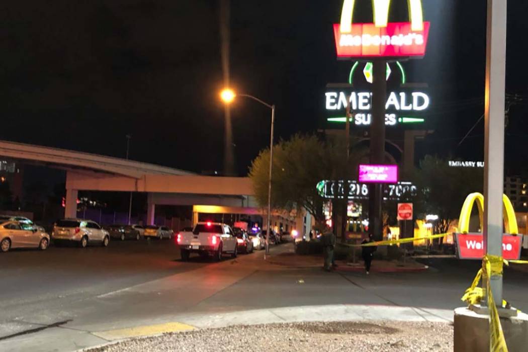 Las Vegas police officers respond after an officer-involved shooting in the 3600 block of Parad ...