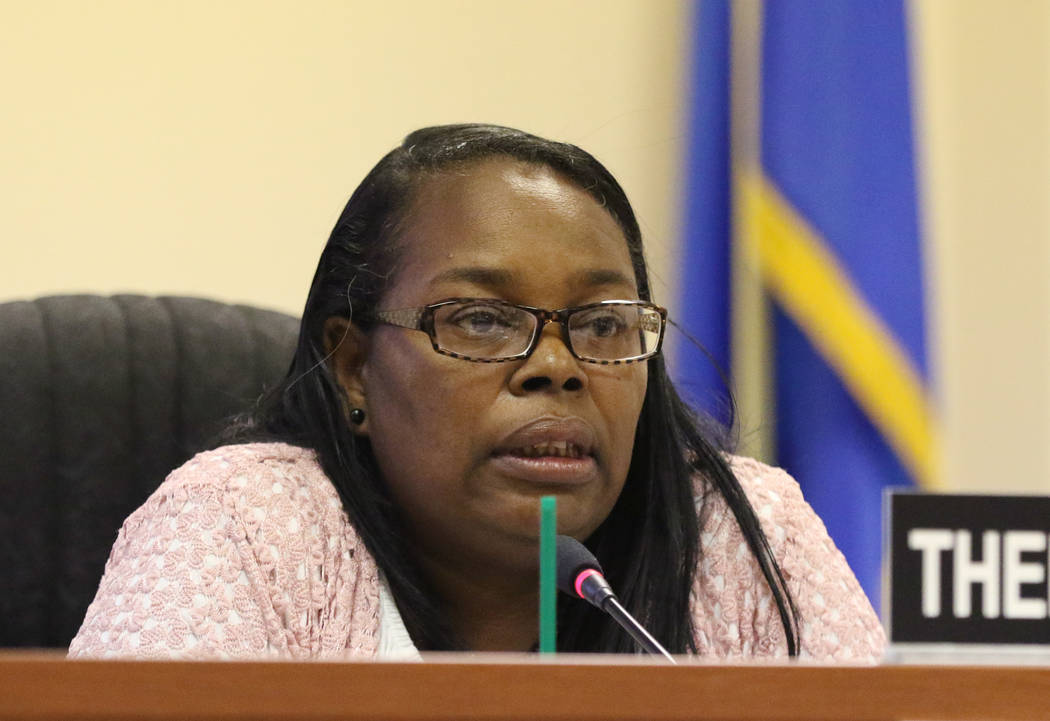 Southern Nevada Regional Housing Authority Resident Commissioner Theresa Davis speaks during a ...
