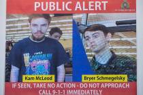 In this July 23, 2019 file photo, security camera images of fugitives Kam McLeod, 19, and Bryer ...