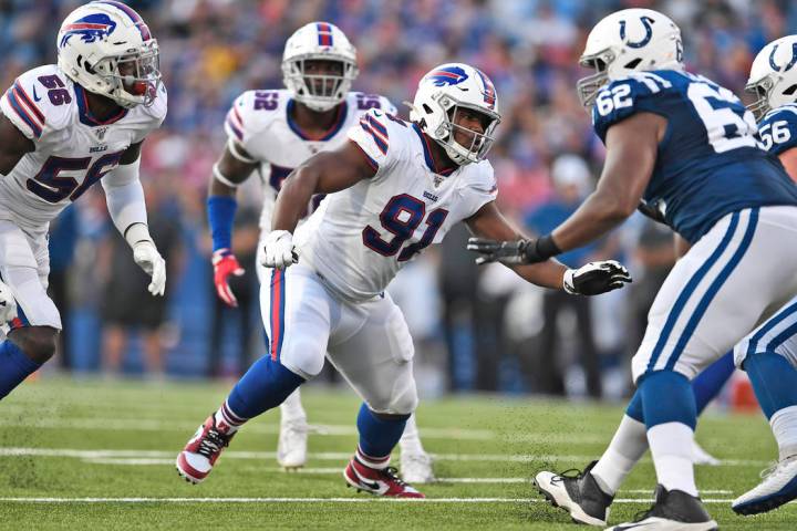 Buffalo Bills defensive tackle Ed Oliver (91) during the first half of an NFL preseason footbal ...