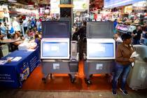 In a June 13, 2019, file photo, ExpressVote XL voting machines are displayed during a demonstra ...