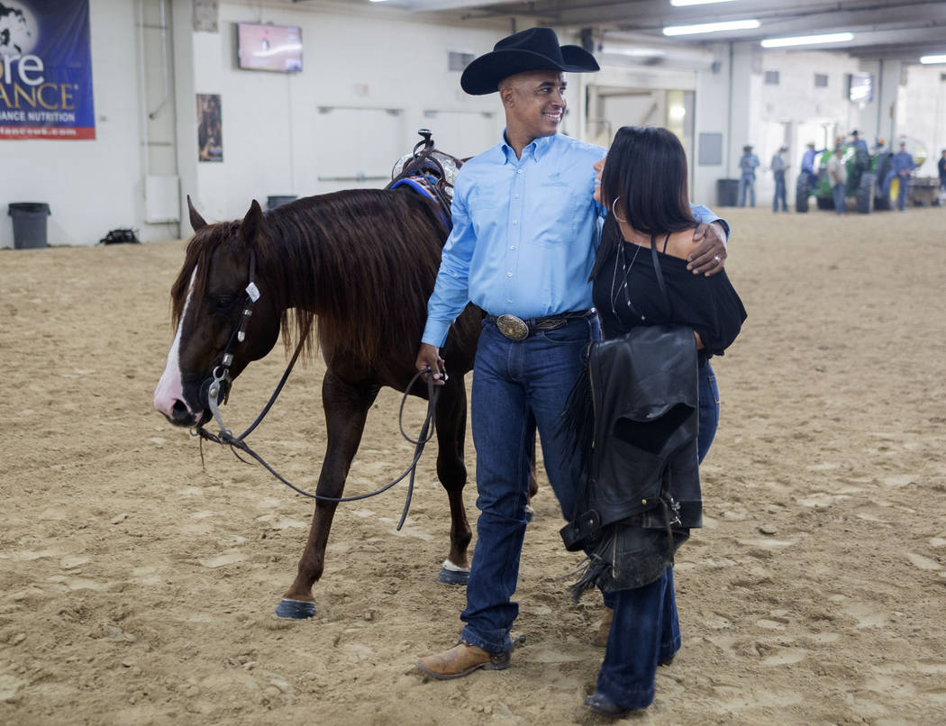 Reining expert Matt Mills, left, and Karen Mills at the South Point Arena in Las Vegas on Frida ...