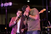 Mondays Dark founder Mark Shunock and UFC legend Randy Couture perform "A Hard Day's Night" at ...