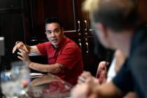 Chef Beni Velazquez speaks with customers at his Essence & Herbs Tapas Joint restaurant at ...