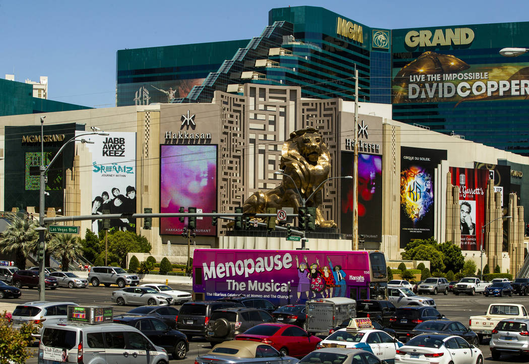 An RTC bus passes the MGM Grand driving down the Strip on Tuesday, Aug. 13, 2019 in Las Vegas. ...