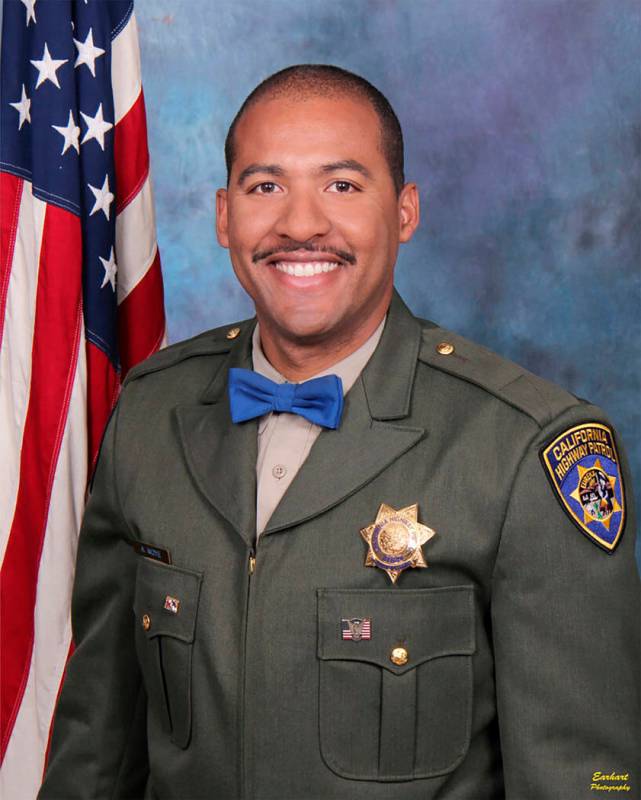 In this undated photo release by the California Highway Patrol, Officer Andre Moye Jr. A driver ...