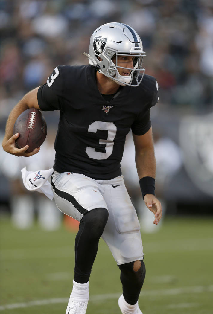 Oakland Raiders' Nathan Peterman during the second half of an NFL football game against the Los ...