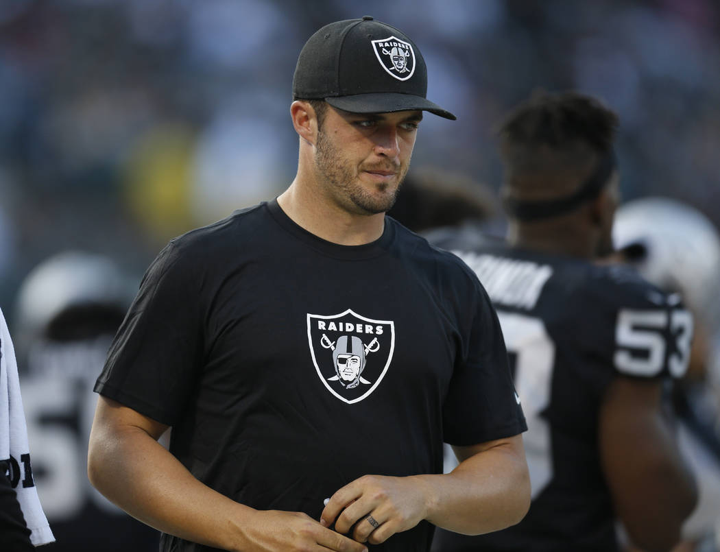 Oakland Raiders' Derek Carr during the second half of an NFL football game against the Los Ange ...