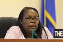Southern Nevada Regional Housing Authority Resident Commissioner Theresa Davis speaks during a ...