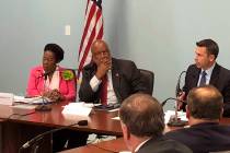 Democratic U.S. Reps. Sheila Jackson Lee of Texas and Bennie Thompson of Mississippi listen as ...